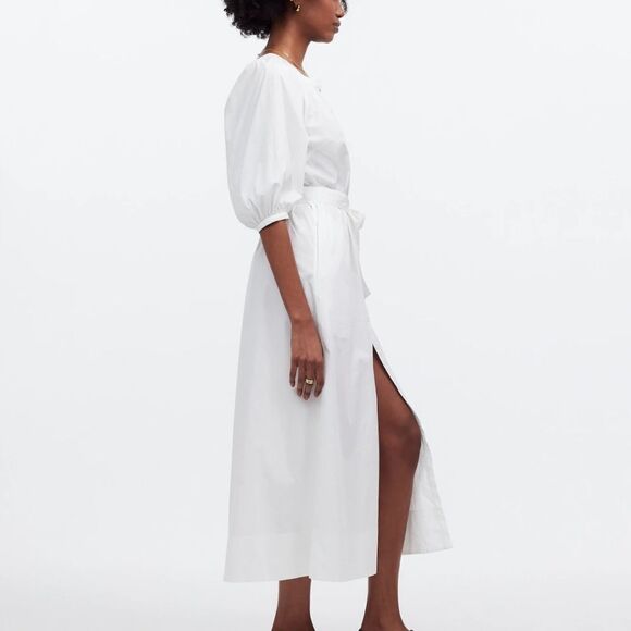Madewell Tie-Waist Button-Front Midi Dress in Poplin - Picture 3 of 8